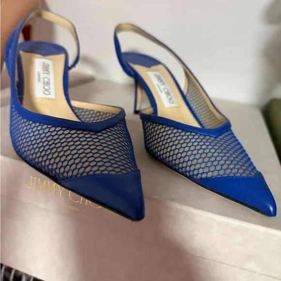 Jimmy Choo Royal Blue Mesh Slingback Pumps - Picture 2 of 3